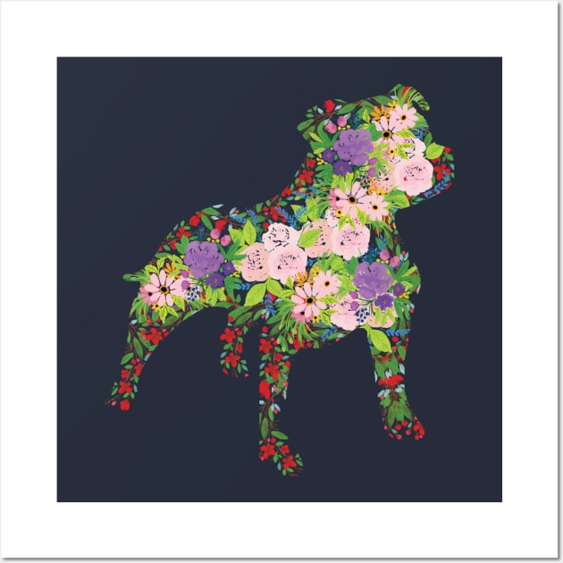 Floral Staffordshire Bull Terrier Wall Art by tribbledesign